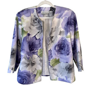 Alfred Dunner Purple and Gray Floral Open Front Blazer Size 12P Office Dressy